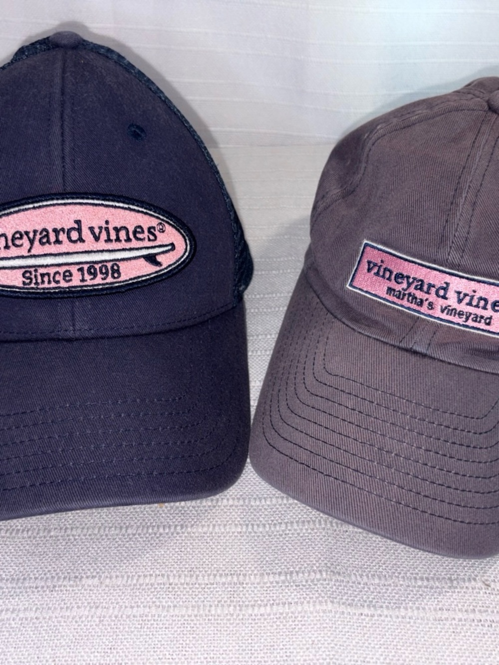 2 EUC Vineyard Vines Baseball Trucker Hat Lot Wash Blue and Deep Blue OS